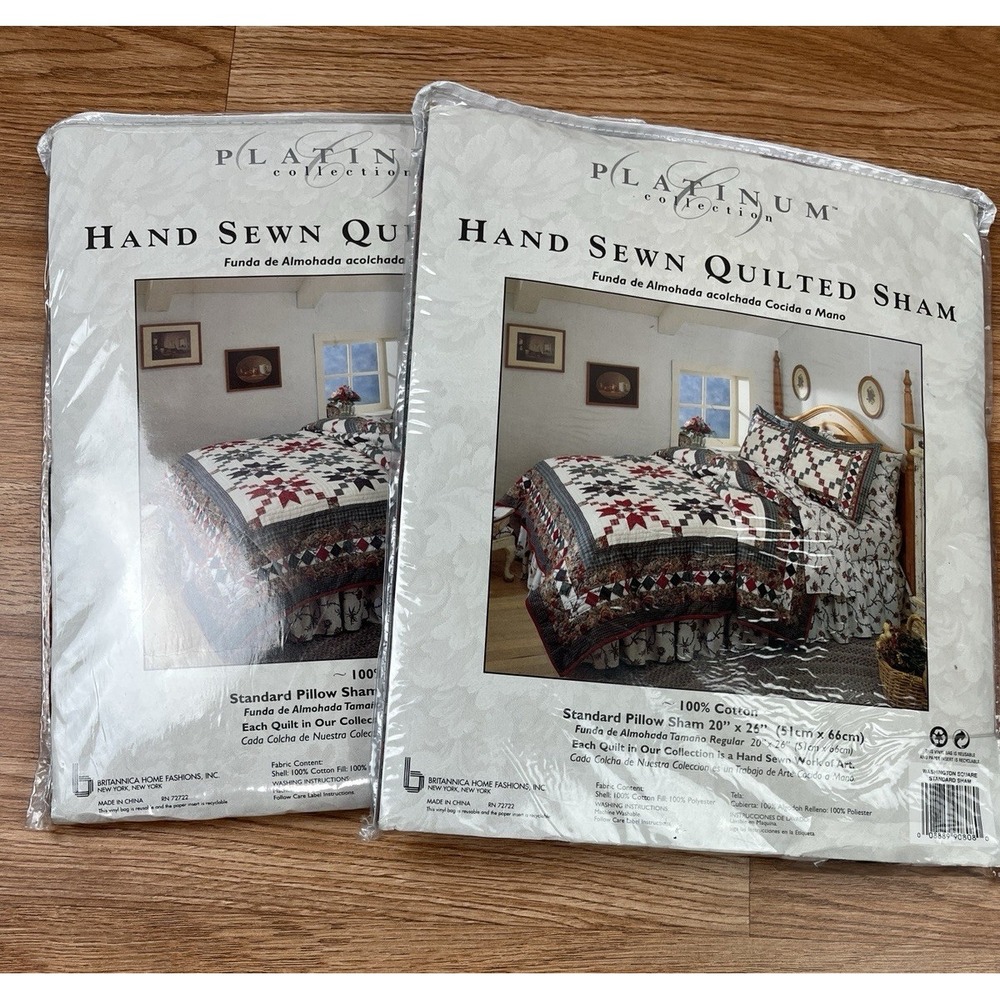 Set of 2 Vintage Hand Sewn‎ Quilted Pillow Shams Washington Square NEW